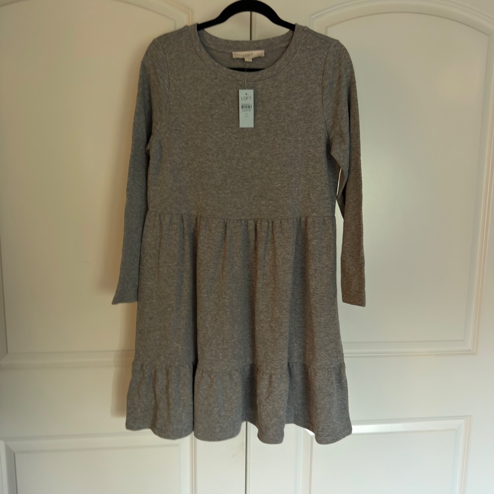 Loft Petites Gray Long Sleeve Tiered Swing Dress NWT Medium Petite 30928923